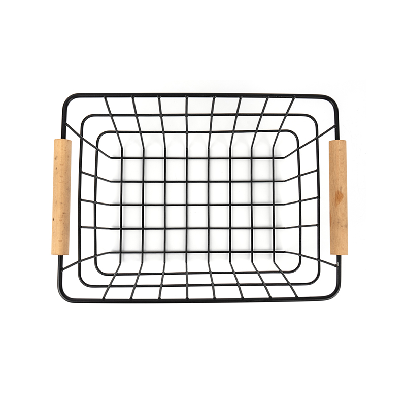 キッチンとパントリー用の木製ハンドル付きワイヤー収納バスケット