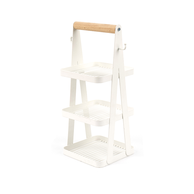 ポータブル収納バスケット 3 層木製ハンドル