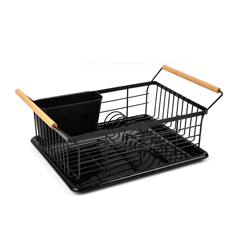 木製ハンドル付きのボウルとプレートの乾燥ラック