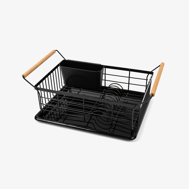 木製ハンドル付きのボウルとプレートの乾燥ラック