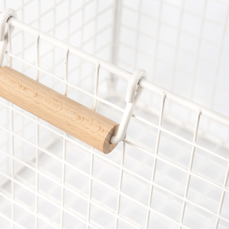 パントリー用木製ハンドル付きワイヤー収納バスケット