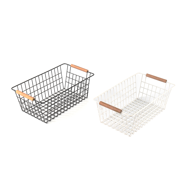 木製ハンドル付き収納バスケット