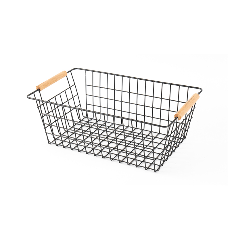 木製ハンドル付き収納バスケット