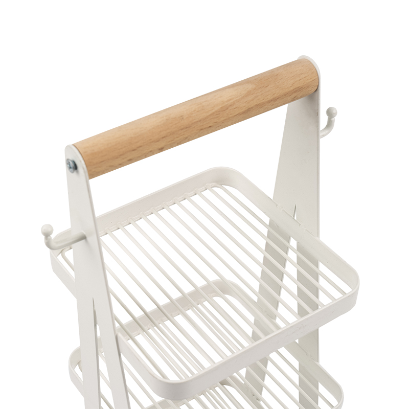 ポータブル収納バスケット 3 層木製ハンドル