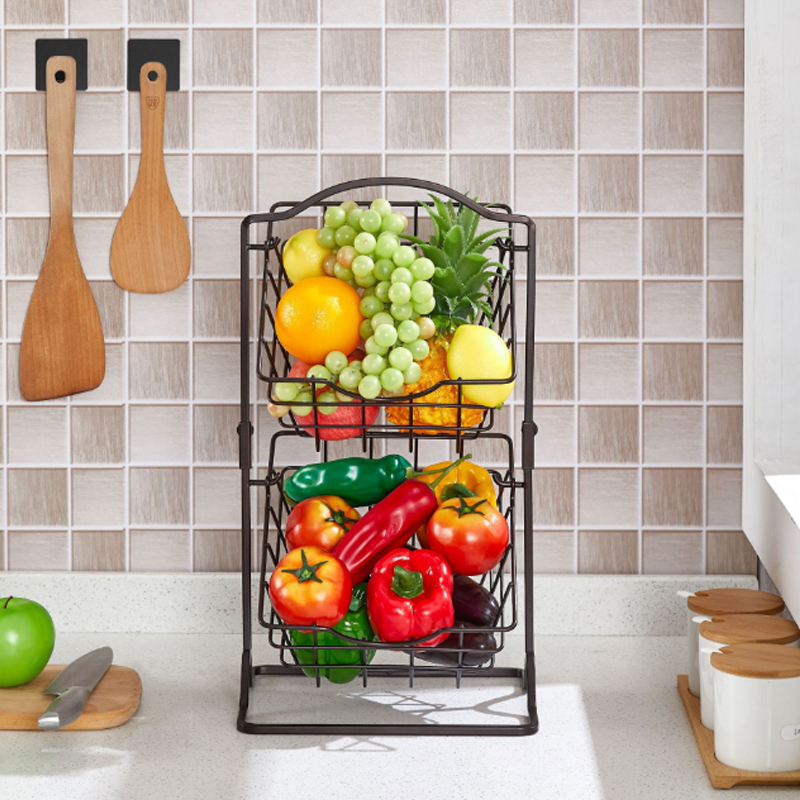 キッチンカウンター用2段メタルフルーツバスケット